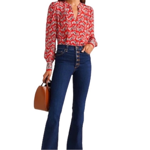 Veronica Beard Silk Blouse Size 8 Red Abbie Paisley Top - Picture 1 of 10